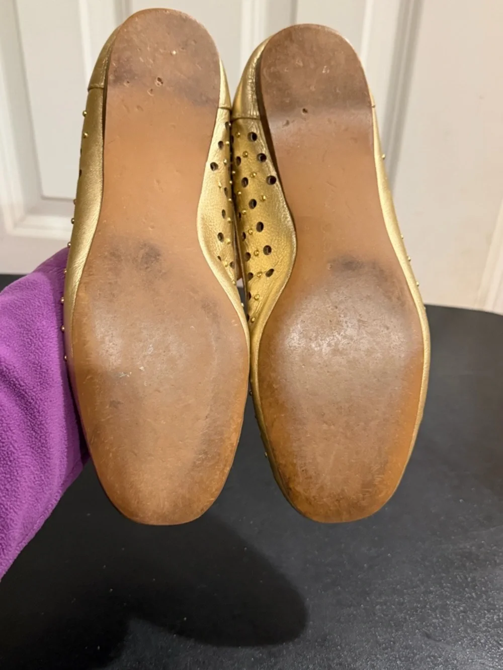 MICHAEL Michael Kors Gold Perforated Leather Ballet Flats 7.5M
